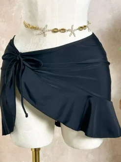 3 Piece Bikini Set With Sun Ornament & Ruffle Wrap Sarong Skirt Cover Up