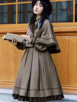 Academic Lolita Cape Coffee Brown Polyester Winter Lolita Outwears