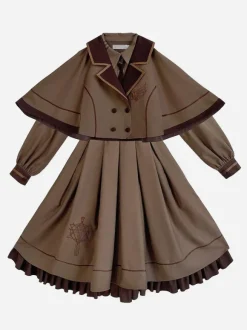 Academic Lolita Cape Coffee Brown Polyester Winter Lolita Outwears