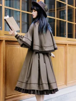 Academic Lolita Cape Coffee Brown Polyester Winter Lolita Outwears