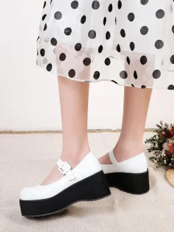 Academic Lolita Footwear Black Round Toe PU Leather Daily Casual Lolita Pumps