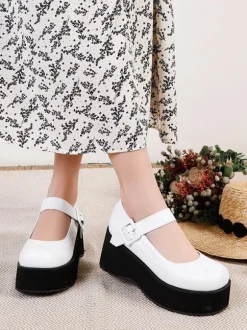 Academic Lolita Footwear Black Round Toe PU Leather Daily Casual Lolita Pumps