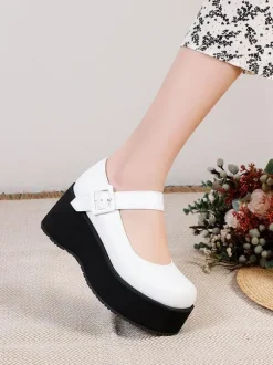 Academic Lolita Footwear Black Round Toe PU Leather Daily Casual Lolita Pumps