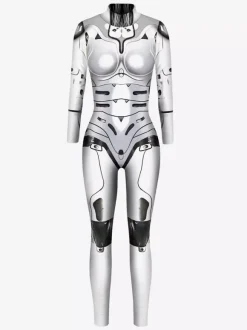 Adult Cyberpunk Zentai Robot Illusion Print Metallic Venice Carnival Skin Suit