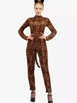 Animal Zentai Suits Adults Catsuit Leopard Printed Polyester Costumes Set