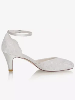Ankle Strap Wedding Shoes D'orsay Kitten Heel 2.6" Bridal Shoes Lace Vintage Wedding Shoes