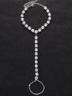 A Pair Anklet Sparkle Crystal Metal Base Beach Barefoot Sandal