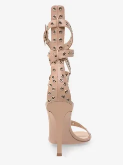 Apricot High Heel Sandals Suede Open Toe Criss Cross Cut Out Ankle Strap Sandal Shoes