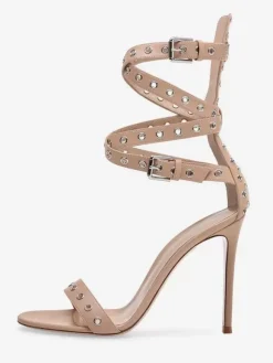 Apricot High Heel Sandals Suede Open Toe Criss Cross Cut Out Ankle Strap Sandal Shoes