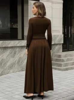 Asymmetric Neckline Long Sleeve Maxi Dress For Women 2026