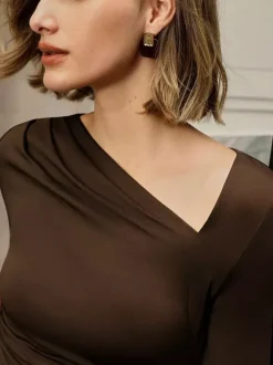Asymmetric Neckline Long Sleeve Maxi Dress For Women 2026
