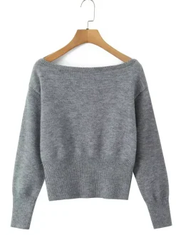 Asymmetric Pullover Sweater With Ribbed Waist And Lantern Sleeves For Women 2026