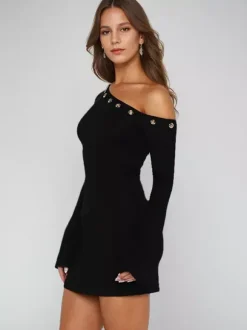 Asymmetric Shoulder Bodycon Mini Dress For Women 2026