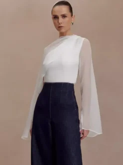 Asymmetric Chiffon Cape Sleeve Blouse For Women 2026