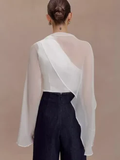 Asymmetric Chiffon Cape Sleeve Blouse For Women 2026