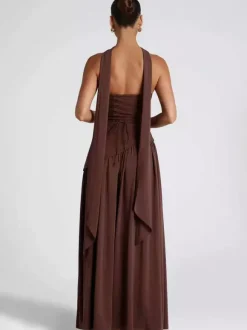 Asymmetric Design Strapless Maxi Party Dress With Scarf For Women 2026