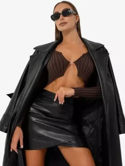 Asymmetric Wrap Hem High Waist Faux Leather Mini Skirt For Women 2026