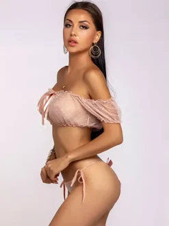 Babydoll For Woman Nude Pleated Sheer Sexy Lingerie