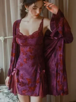 Babydolls Lingerie For Woman Purple Lace Backless Tulle Sexy Nightgown