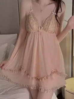 Babydolls Lingerie Women Green Lace Backless Tulle Sexy Nightgown