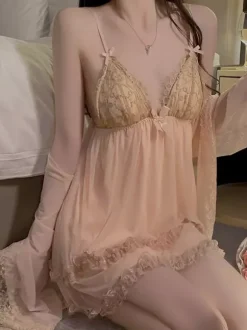 Babydolls Lingerie Women Green Lace Backless Tulle Sexy Nightgown