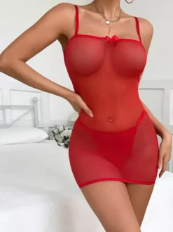 Babydolls Lingerie Babydoll For Woman Black Bows Backless Mesh Sexy Chemises