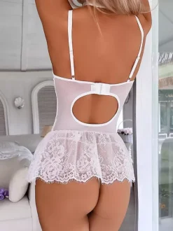 Babydolls Lingerie For Woman Pink Lace Backless Sexy Dress