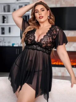 Babydolls Lingerie For Woman Red Lace Sexy Nightgown