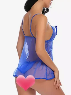 Babydolls Lingerie Women Black Pleated Sheer Chiffon Sexy Pajamas