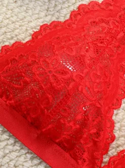 Backless Lingerie Buttons Floral Print Sexy Red 2-Piece Bra Panty Sets