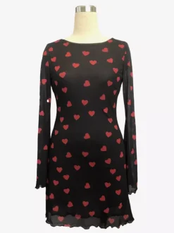 Backless Heart Print Long Sleeve Mini Dress For Women 2026