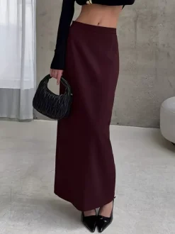 Back Slit Women Maxi Skirt - Elegant High Waist Straight Column - Quiet Luxury Office Wear 2026
