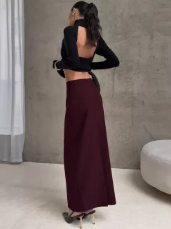 Back Slit Women Maxi Skirt - Elegant High Waist Straight Column - Quiet Luxury Office Wear 2026