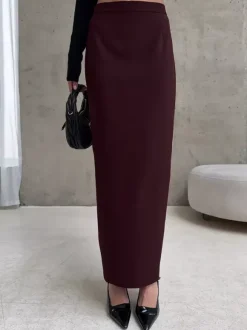 Back Slit Women Maxi Skirt - Elegant High Waist Straight Column - Quiet Luxury Office Wear 2026