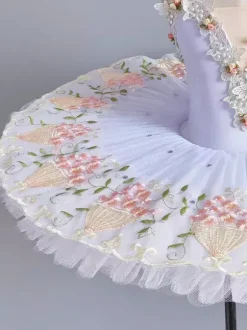 Ballet Classic Pancake Dress White Women's Kid's Ballerina Flowers Jumper Skirt Tunic Performance Wear