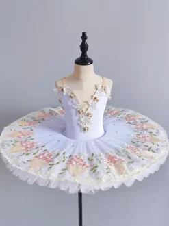 Ballet Classic Pancake Dress White Women's Kid's Ballerina Flowers Jumper Skirt Tunic Performance Wear