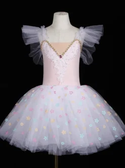 Ballet Dance Costumes Purple Women's Kid's Ballerina Ruffles Lace Floral Print Polyester Dress Dancing Wear