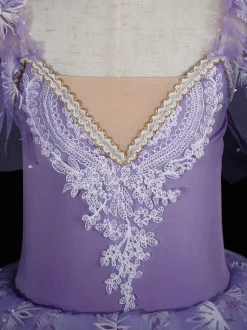 Ballet Dance Costumes Purple Women's Kid's Ballerina Ruffles Lace Floral Print Polyester Dress Dancing Wear