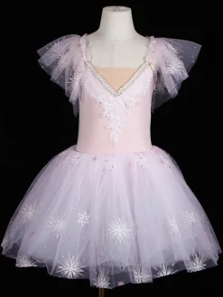 Ballet Dance Costumes Purple Women's Kid's Ballerina Ruffles Lace Floral Print Polyester Dress Dancing Wear