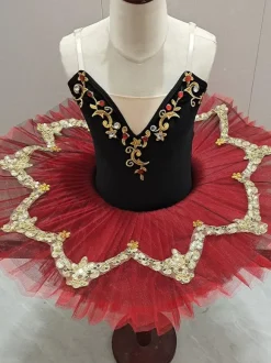 Ballet Dance Costumes Red Girl's Kid's Ballerina Applique Rhinestones Lace Polyester Dress Set Dancing Wear