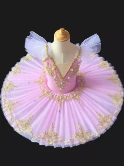 Ballet Dance Costumes White Women's Kid's Ballerina Pearls Ruffles Lace Polyester Dress Dancing Wear