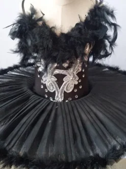Ballet Dress Black Girl's Kid's Ballerina Feathers Ruffles Lace Polyester Dress Dancing Wear