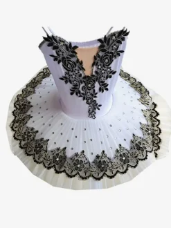 Ballet Dress Black Girl's Kid's Ballerina Embroidered Rhinestones Lace Polyester Dress Dancing Wear