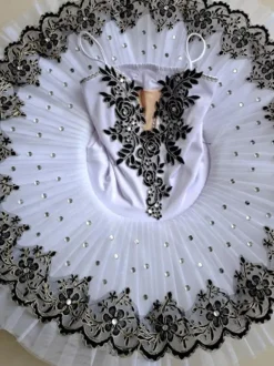 Ballet Dress Black Girl's Kid's Ballerina Embroidered Rhinestones Lace Polyester Dress Dancing Wear