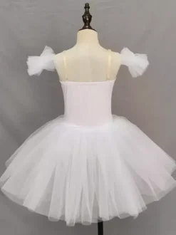Ballet Dress Kids Girls Camisole Lace Open Shoulder Skirted Leotard Swan Lake Tutu Ballerina Costumes for Competition