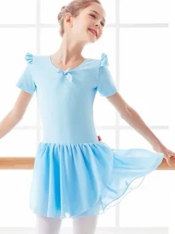 Ballet Dress Pink Women's Kid's Ballerina Bows Pleated Artwork Backless Lycra Spandex Dress Tunic dancing wear