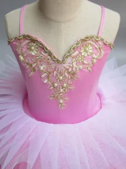 Ballet Dance Costume Pink Tutu Dress Straps Embroidered Ballerina Dresses
