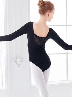 Ballet Dance Costumes Black Women's Kid's Ballerina Lace Pleated Artwork Shaping Lycra Spandex Jumpsuit Jumpsuit dancing wear