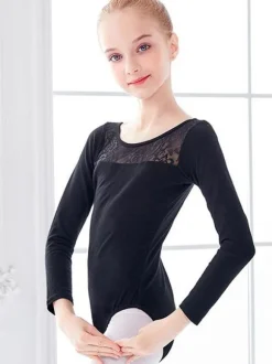 Ballet Dance Costumes Black Women's Kid's Ballerina Lace Pleated Artwork Shaping Lycra Spandex Jumpsuit Jumpsuit dancing wear