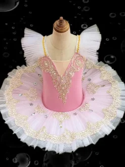 Ballet Dress Blue Girl's Kid's Ballerina Ruffles Embroidered Lace Polyester Dress Performance Wear
